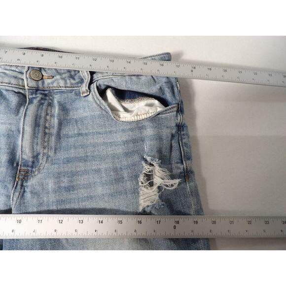 Willow + Root Jeans Midrise Girlfirend Sz 32 Distressed Cropped Blue Denim Stret - Picture 13 of 15